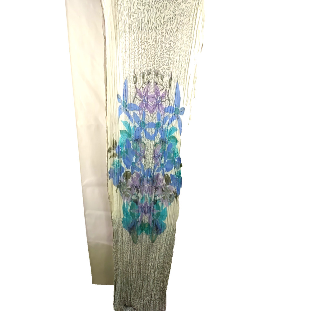 Ahujasons Scarf Rectangle 33" X 14" Gray Green Blue Cream Lightweight Floral